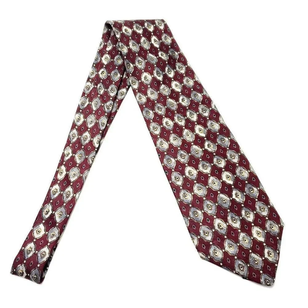Geoffrey Been Silk Tie Red Print Geometric Wide‎